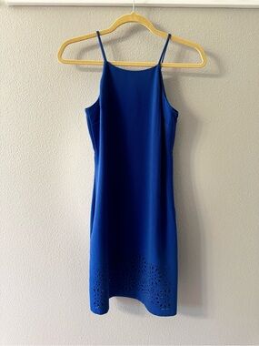 New Banana Republic Royal Blue Spaghetti-Strap Mini Dress with Laser-Cut Hem